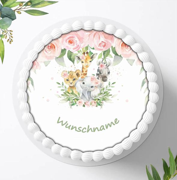 Dschungeltiere mit Wunschnamen, Tortenaufleger Ø 20cm, 0278z